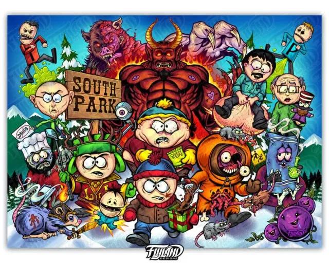 FlylLand Designs South Park Pinball translite 65x48 cm signerat