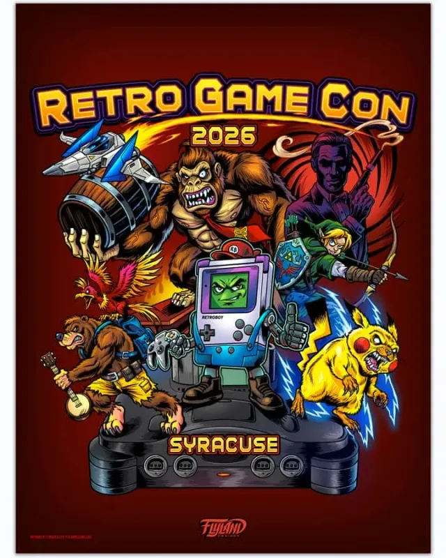 FlylLand Designs Retro Game Con 2026 poster 18x24
