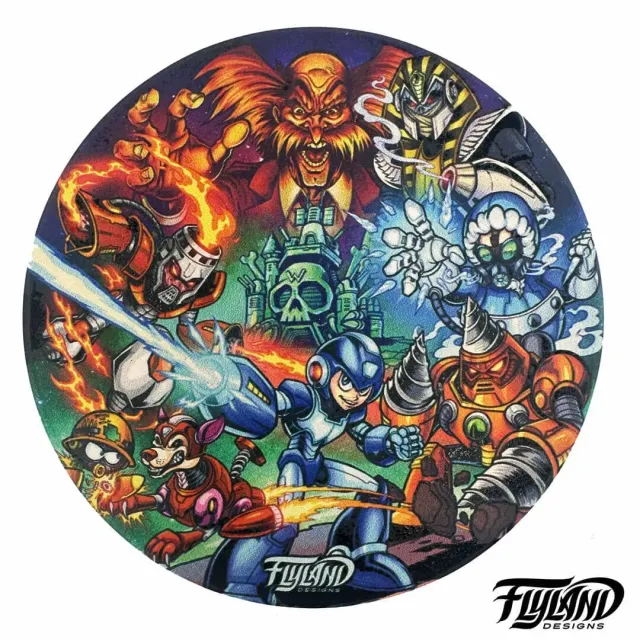 FlylLand Designs Mega Man glasunderlägg kork discgolfmarkör