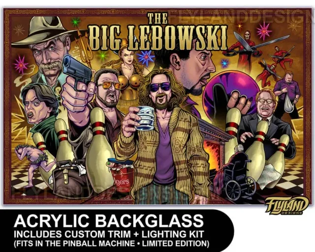 FlylLand Designs Big Lebowski Tribute backglass akryl signerad