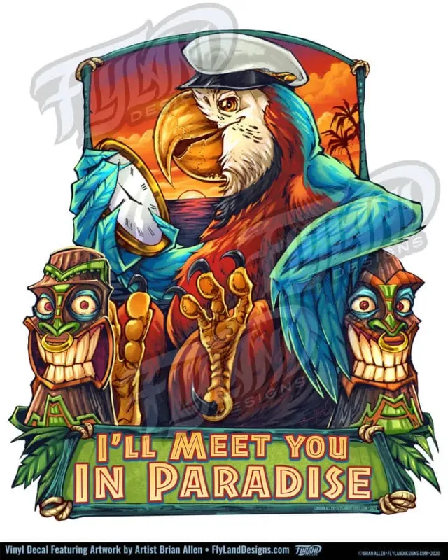 FlylLand Designs Parrot and Tikis vinyldekal utomhus