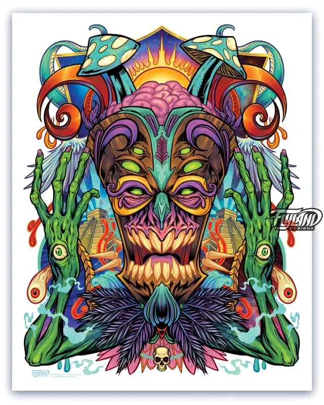 FlylLand Designs Psychedelic Tiki Creature konsttryck