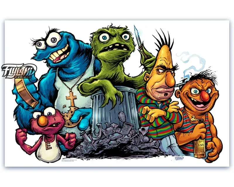 FlylLand Designs Sesame Street Gang konsttryck signerat