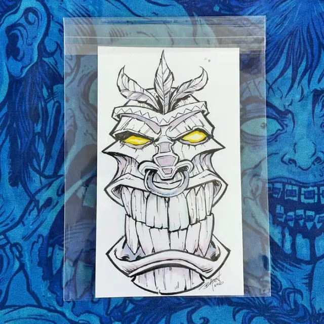 FlylLand Designs Tiki with Nose Ring 045 bläckteckning signerad