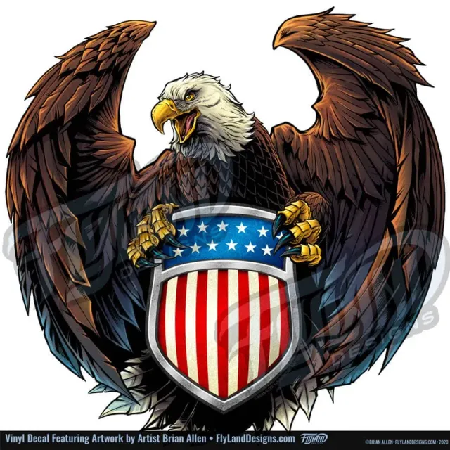 FlylLand Designs Eagle with US Flag Crest dekal