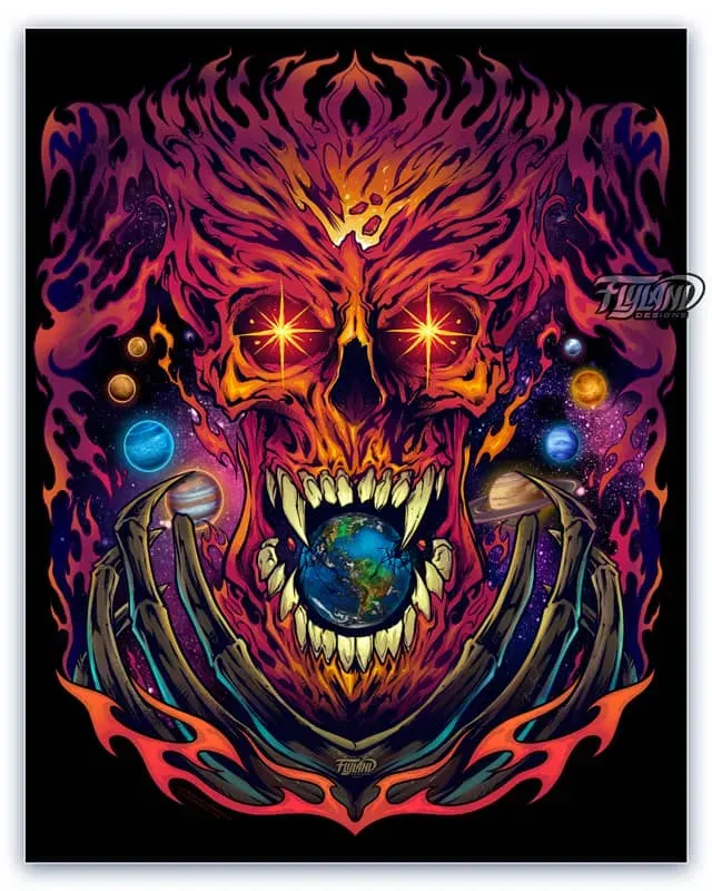 FlylLand Designs Space Skull konsttryck signerat