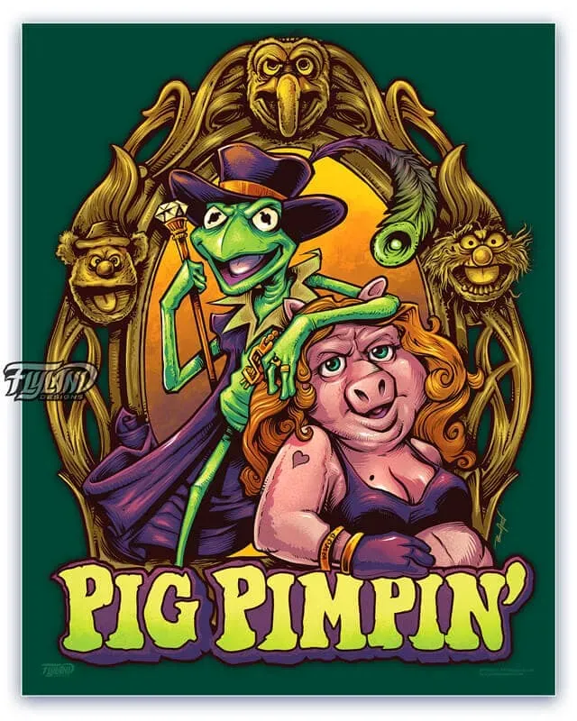 FlylLand Designs Pig Pimpin konsttryck signerad