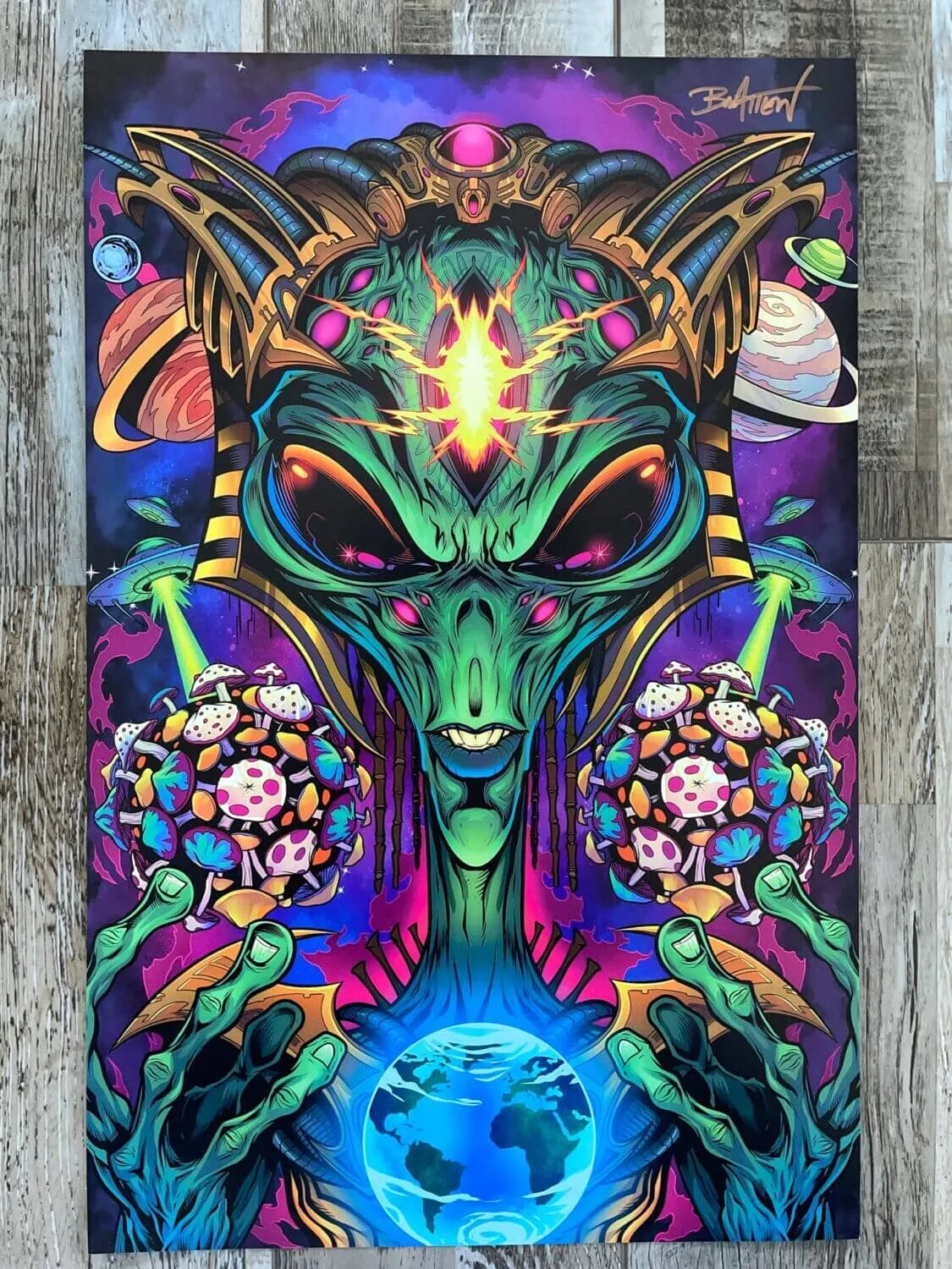 FlylLand Designs Alien Shroom Planet konsttryck 11×17 tum signerat