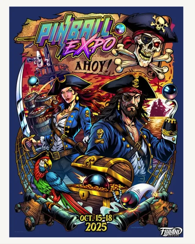 FlylLand Designs Pinball Expo 2025 poster 46x61 cm signerad