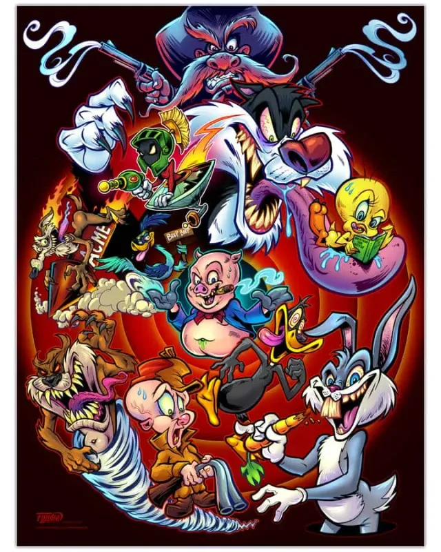 FlylLand Designs Looney Tunes Tribute konsttryck signerad