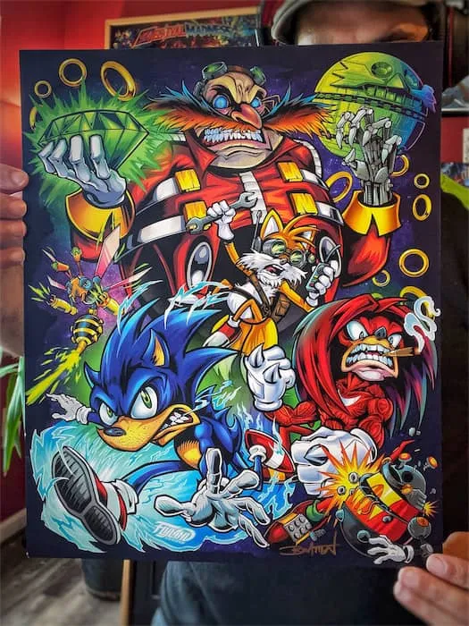 FlylLand Designs Robotnik Vs Sonic Tribute tryck 28x36 cm signerat