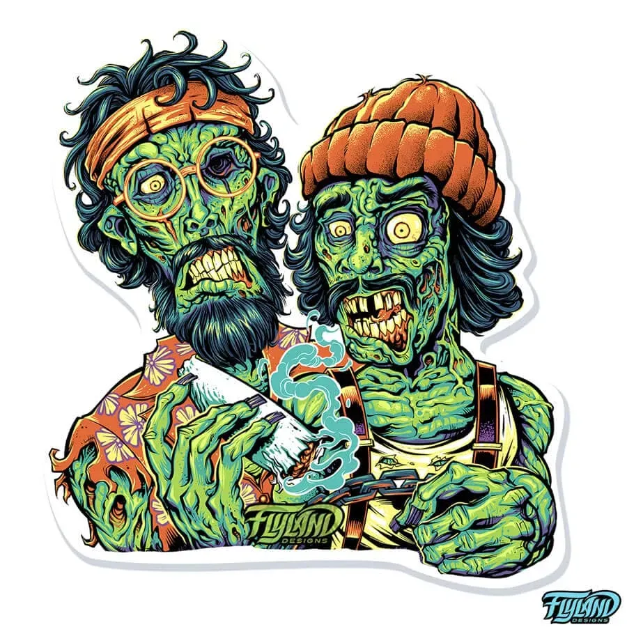 FlylLand Designs Cheech and Chong Zombies klistermärke 4 tum vinyl