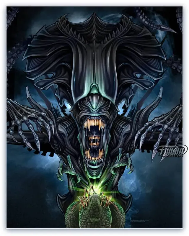 FlylLand Designs Alien Queen konsttryck pinball signerat