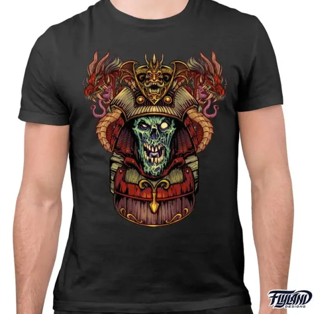 FlylLand Designs Zombie Samurai t-shirt unisex bomull