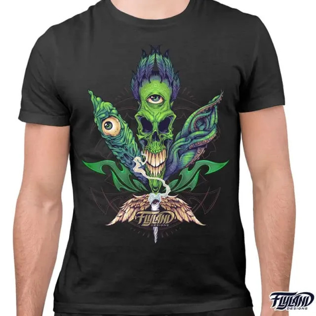 FlylLand Designs Cannabis Skull t-shirt mjuk bomull