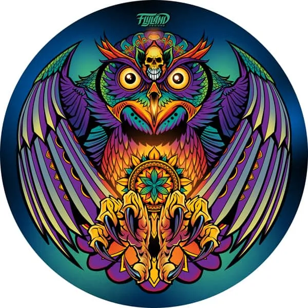 FlylLand Designs Psychedelic Owl #1 Buzzz discgolfdisc foil signerad