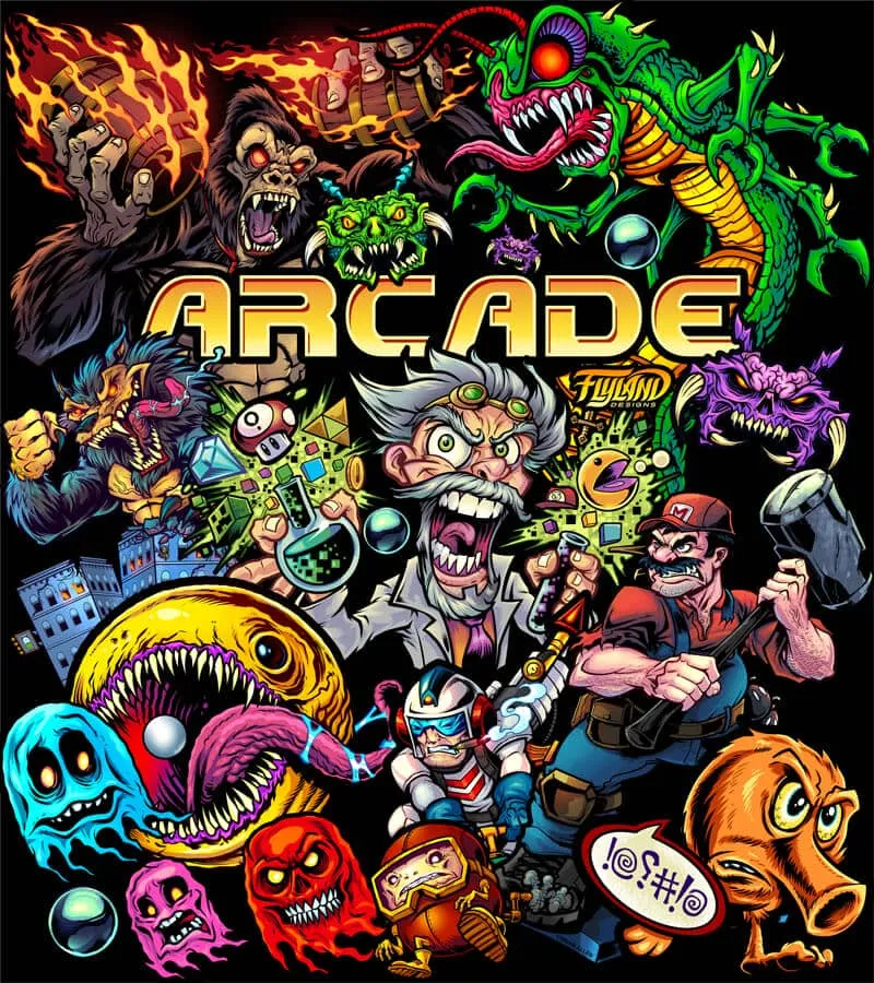 FlylLand Designs Retro Arcade Mashup t-shirt arkadmotiv