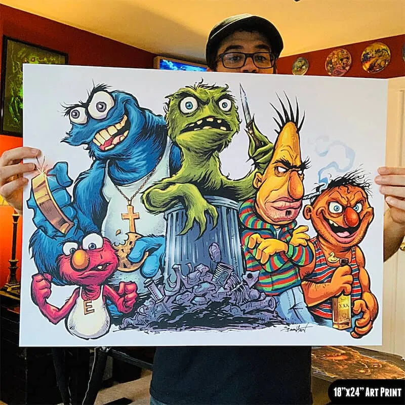 FlylLand Designs Sesame Street Gang konsttryck signerat