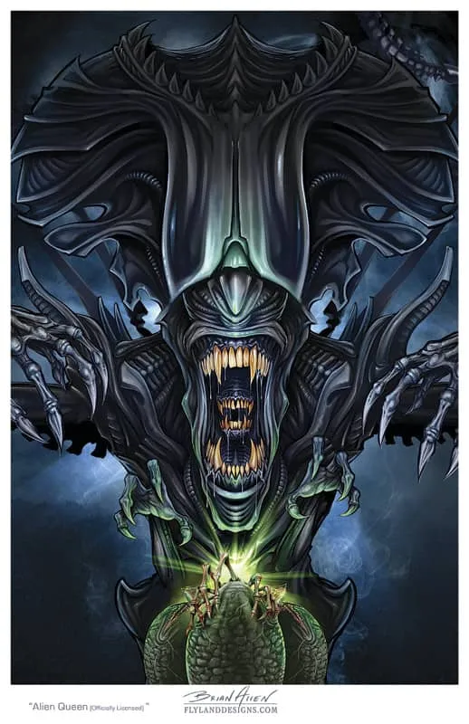 FlylLand Designs Alien Queen konsttryck pinball signerat