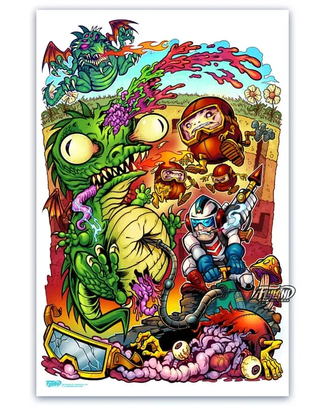 FlylLand Designs Dig Dug 11x17 konsttryck signerat
