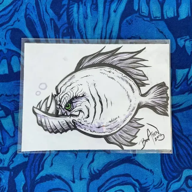 FlylLand Designs Big Jawed Piranha 008 bläckteckning original signerad