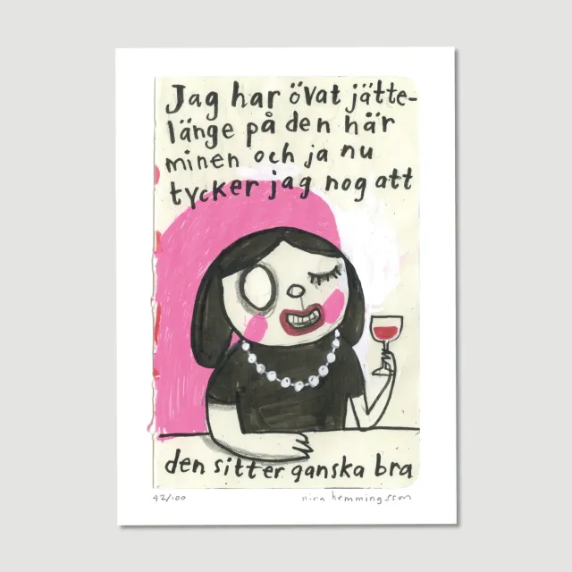 Nina Hemmingsson Konsttryck A4: ”Övat jättelänge” – signerad