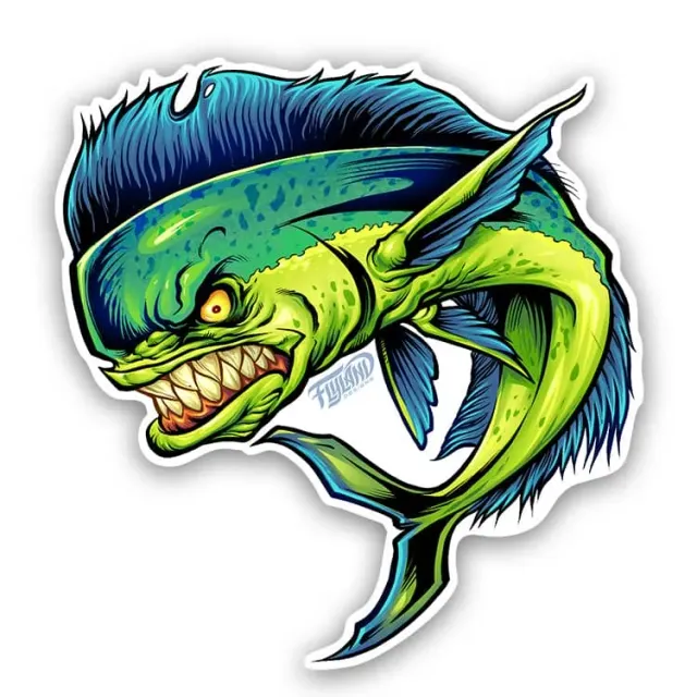FlylLand Designs Angry Mahi Mahi vinylklistermärke 4 tum utomhus