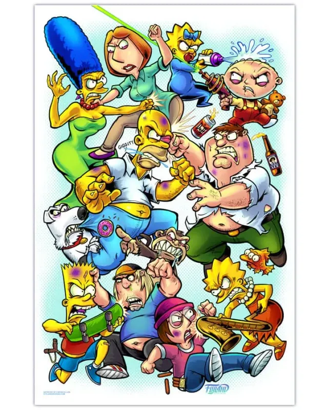 FlylLand Designs Family Guy vs Simpsons artprint 28x43