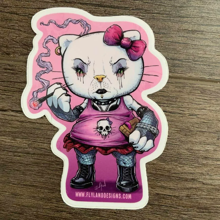 FlylLand Designs Goth Hello Kitty vinylsticker 10 cm