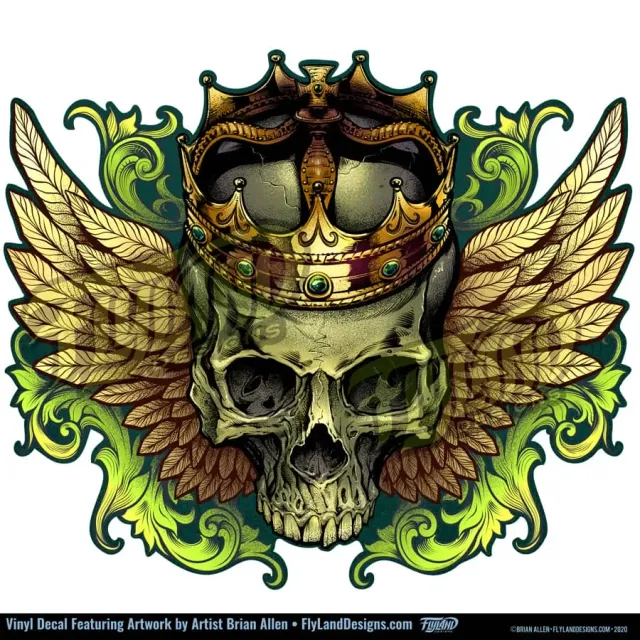 FlylLand Designs Skull Crown Wings vinyldekal 12 tum glans