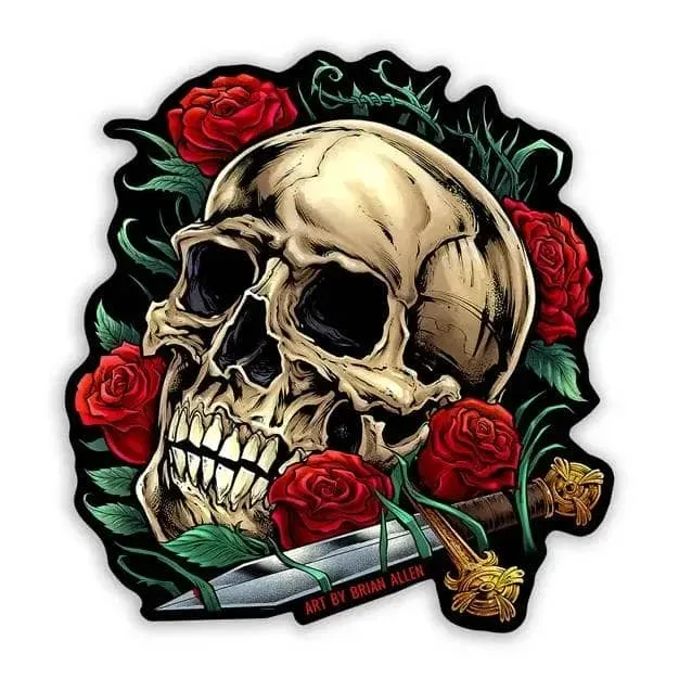 FlylLand Designs Skull Rose and Dagger klistermärke vinyl