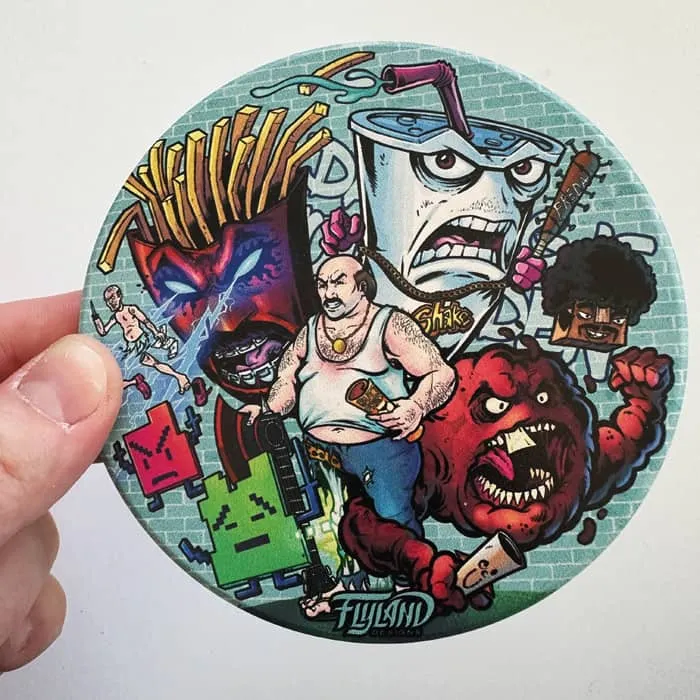 FlylLand Designs Aqua Teen Parody glasunderlägg discmarkör kork