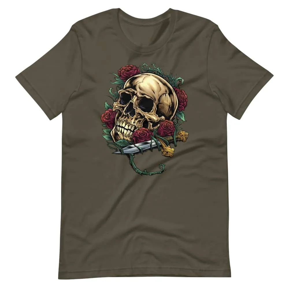 FlylLand Designs Skull Roses Dagger t-shirt mjuk bomull