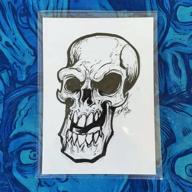 FlylLand Designs Jumpy Skull 017 bläckteckning 13x18 cm signerad