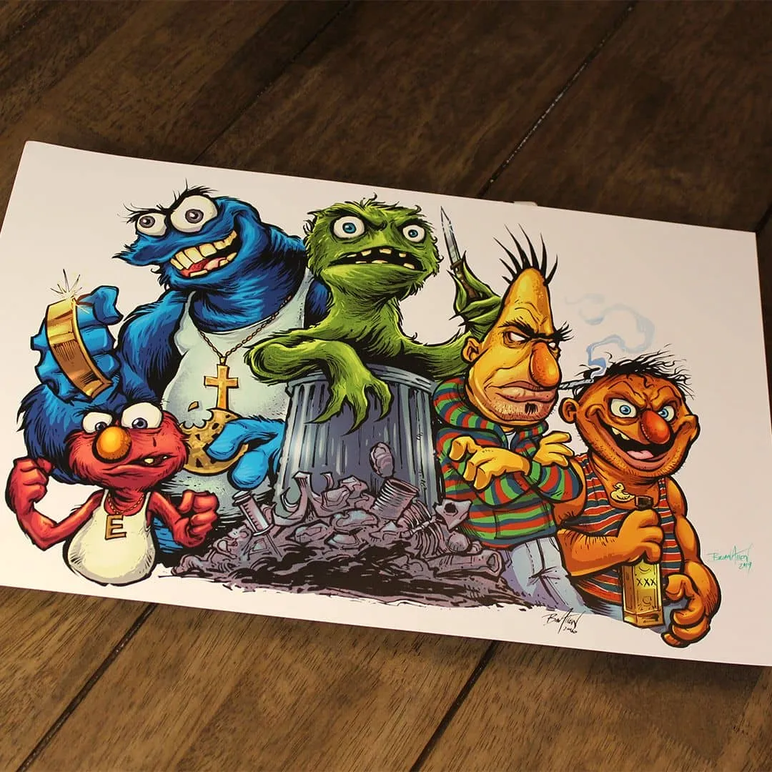 FlylLand Designs Sesame Street Gang konsttryck signerat