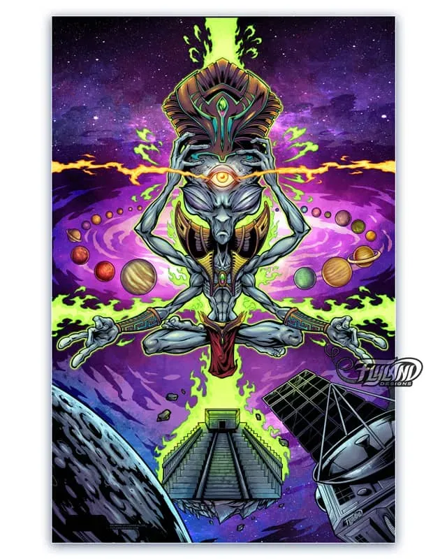 FlylLand Designs Psychedelic Space Alien konsttryck