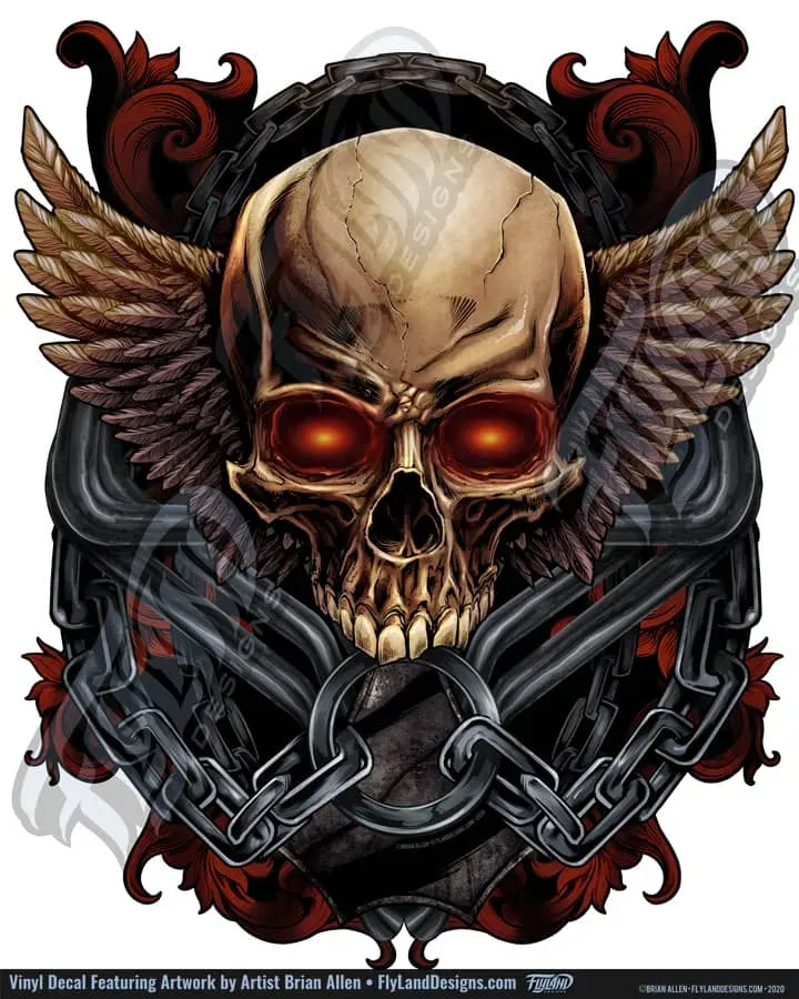FlylLand Designs Skull and Wings vinyldekal utomhusvinyl