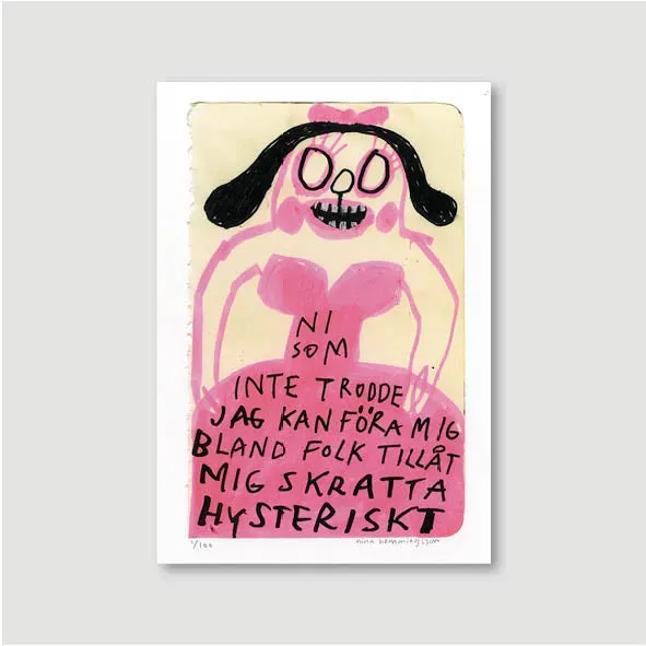 Nina Hemmingsson Skratta hysteriskt konsttryck A4 signerad