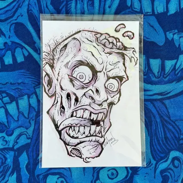 FlylLand Designs Ink Sketch Open Head Walker 007 bläckteckning signerad