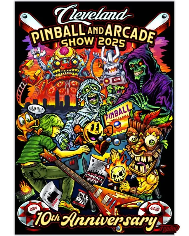 FlylLand Designs Cleveland Pinball Show 2025 affisch 33x48 cm