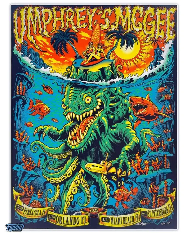 FlylLand Designs Umphrey’s McGee 2025 Summer Tour affisch