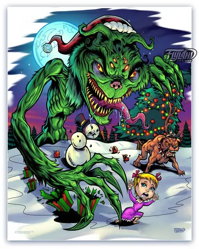 FlylLand Designs Grinch konsttryck 28x36 cm signerat