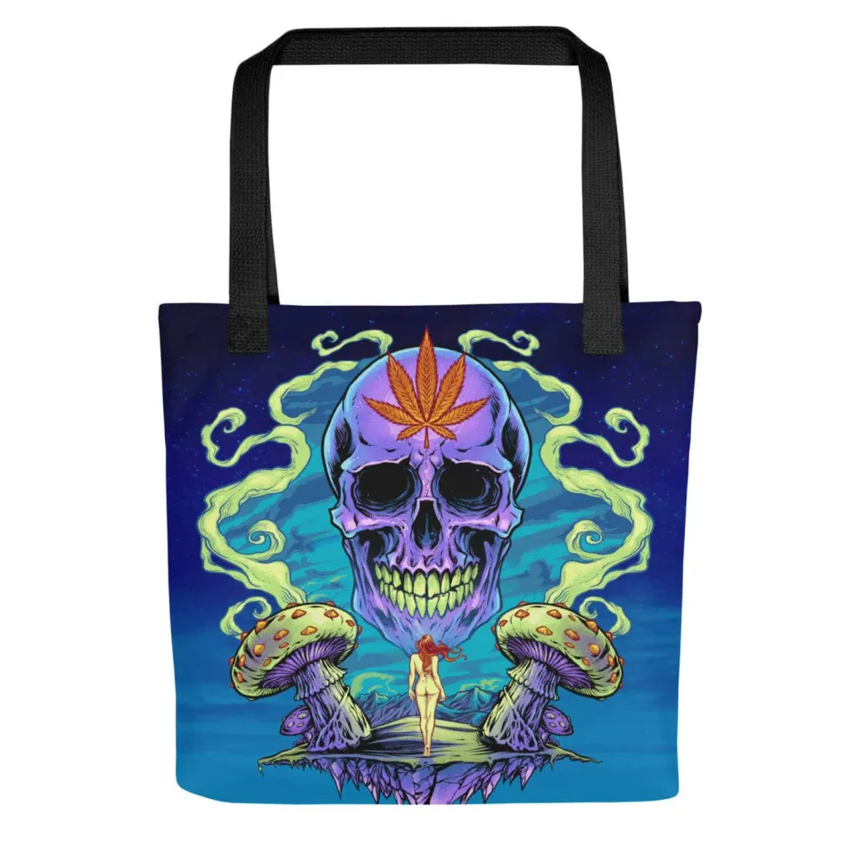 FlylLand Designs Purple Cannabis Skull tygkasse 39x39 cm lila