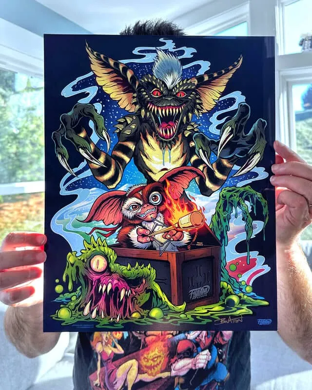 FlylLand Designs Gremlins Christmas konsttryck signerat