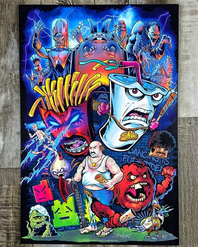 FlylLand Designs Aqua Teen Tribute konsttryck 28x43 cm signerat