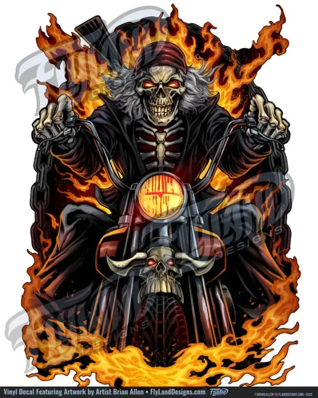FlylLand Designs Skeleton Rider vinyldekal 12 tum utomhus