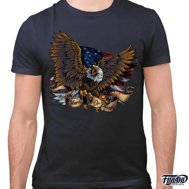 FlylLand Designs Eagle Flag and Banner t-shirt mjuk bomull