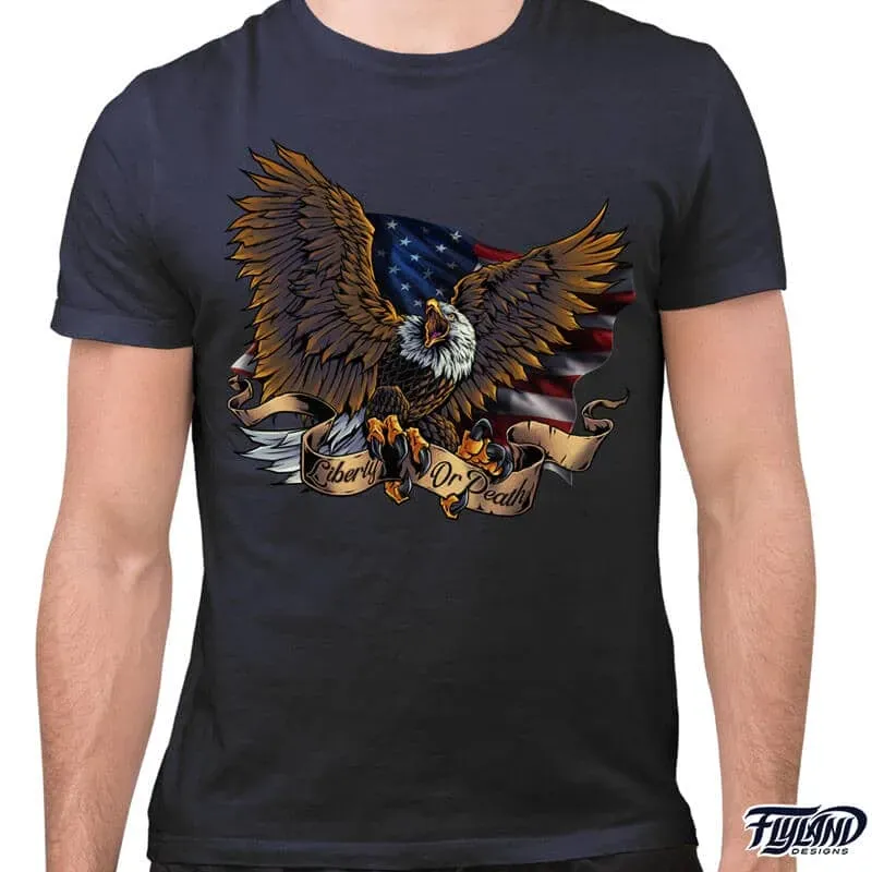 FlylLand Designs Eagle Flag and Banner t-shirt mjuk bomull