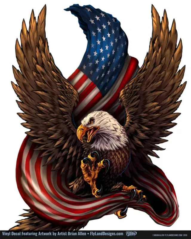 FlylLand Designs Eagle with Flag vinyldekal utomhus