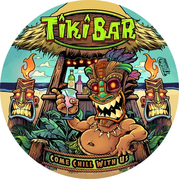 FlylLand Designs Tiki Bar glasunderlägg 10 cm – tiki vid baren